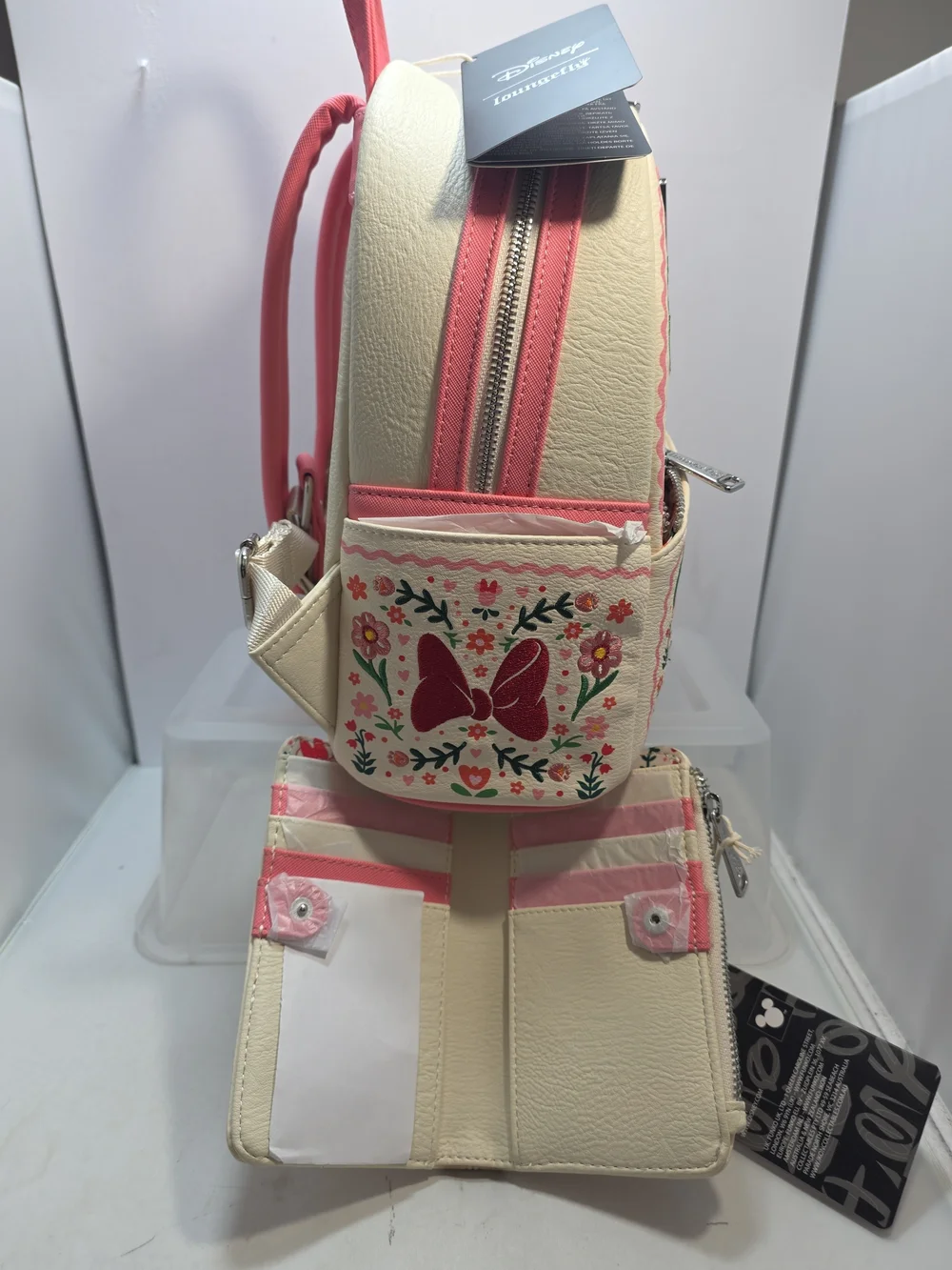 Loungefly Disney Minnie Mouse Floral Embroidered Mini Backpack & Wallet NWT